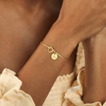Turandoss bangle Bracelets for Women - Knot Bracelet, Dainty Gold Bracelet Initial Cuff Bracelet for...