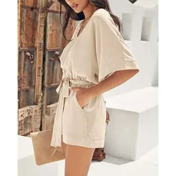 Stylish Women's Casual V Neck Rompers with Pockets