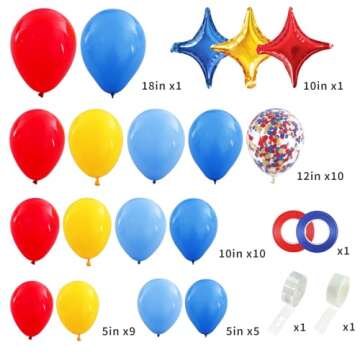 RUBFAC Carnival Circus Balloon Garland Arch Kit, 120pcs Red Blue Yellow Primary Color Balloons Rainb...