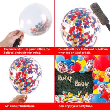 RUBFAC Carnival Circus Balloon Garland Arch Kit, 120pcs Red Blue Yellow Primary Color Balloons Rainbow Multicolor Confetti and Star Foil Balloons for Birthday Party Carnival Theme Decorations