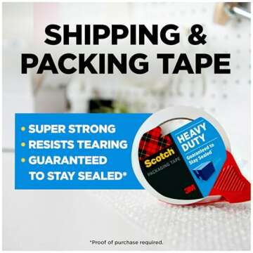 Scotch Heavy Duty Shipping Packaging Tape,1.88 x 54.6 yd,3 Core, Clear, Great for Packing, Shipping ...