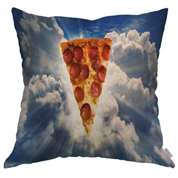 Fun Moslion Throw Pillow Cover - Pizza in The Sky Design