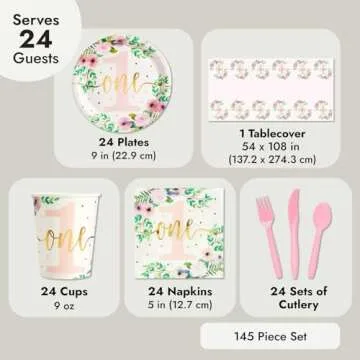 BLUE PANDA Floral Baby Girl's 1st Birthday Party Supplies