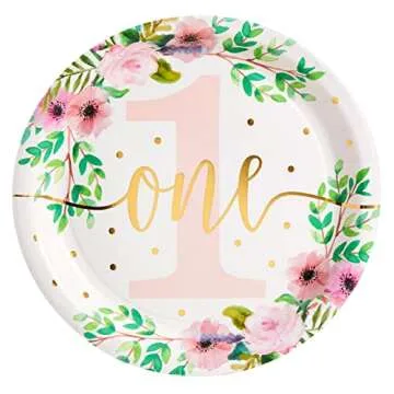 BLUE PANDA Floral Baby Girl's 1st Birthday Party Supplies