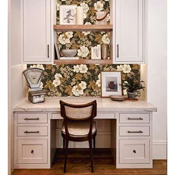 Idomual Peel and Stick Wallpaper Vintage Flower Retro Removable Boho for Bathroom Bedroom Black Contact Paper for Accent Wall Home Decor Cabinet 17.7 * 118in