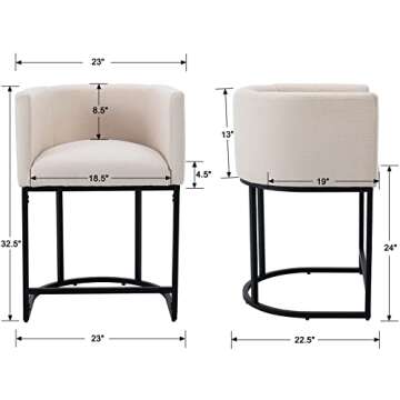 RIVOVA Contemporary Cream Linen Bar Stools Set of 2, 24" Upholstered Fabric Counter Height Barstools...