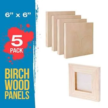 U.S. Art Supply Unfinished Cradled Wood Panels for Painting, 5 Pack of 6x6 inch - Studio Birch Woode...