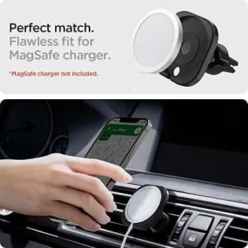 Spigen Mag Fit Phone Holder Car Mount Designed for Magsafe Compatible iPhone 16 Pro Max, 16 Pro, 16 Plus, 16 (Charger Not Included) (Requires USB-C Car Charger) - Black