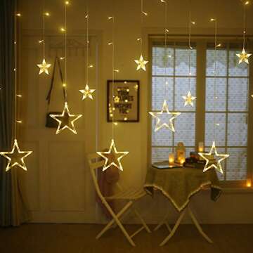 Twinkle Star 12 Stars 138 LED Curtain String Lights, 8 Modes for Ramadan & More