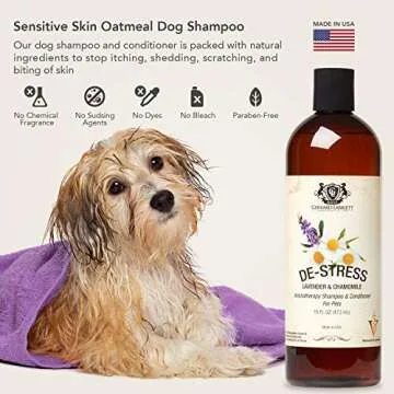 Gerrard Larriett Aromatherapy Pet Care: De-Stress Aromatherapy Dog Shampoo Itchy Skin Relief and Conditioner - Lavender Dog Shampoo with Aloe Vera, Chamomile & Oatmeal Shampoo for Dogs, 16 oz
