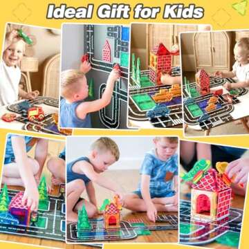 Magnetic Tiles City Road Set Kids Toys Sensory Games for 3 Year Old Boys and Girls, Magnetic Blocks ...