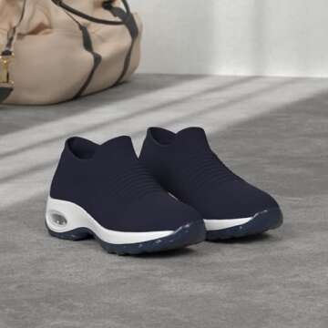 STQ Womens Slip on Walking Shoes Breathable Non Slip Work Shoes Comfortable Air Cushion Orthopedic S...