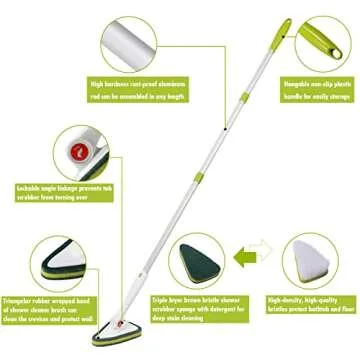 YAKKED Tub and Tile Scrubber with Extendable 59'' Long Handle, 3in1 Scrub Brush, Sponge Mop, Grout Brush for Bathtub, Glass, Bathroom, Wall, Bathtub Floor Grout(Detachable)