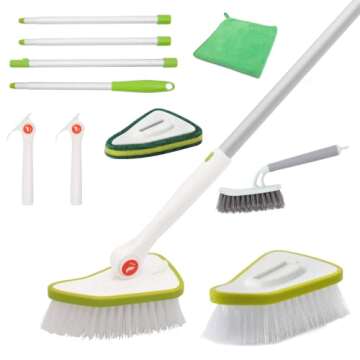 YAKKED Tub and Tile Scrubber with Extendable 59'' Long Handle, 3in1 Scrub Brush, Sponge Mop, Grout Brush for Bathtub, Glass, Bathroom, Wall, Bathtub Floor Grout(Detachable)