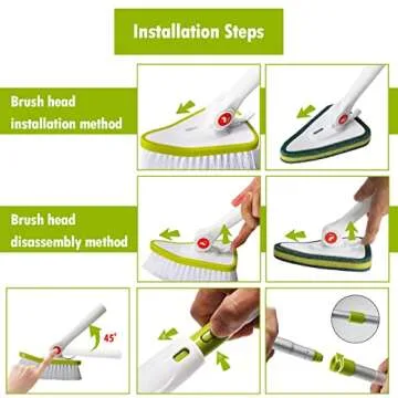 YAKKED Tub and Tile Scrubber with Extendable 59'' Long Handle, 3in1 Scrub Brush, Sponge Mop, Grout Brush for Bathtub, Glass, Bathroom, Wall, Bathtub Floor Grout(Detachable)