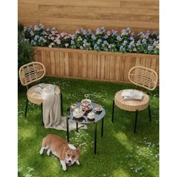 GarveeLife 3 Piece Patio Bistro Set, Outdoor Wicker Chairs with Table, Rattan Patio Furniture Set for Outdoor, Patio, Deck, Backyard, Black & Brown