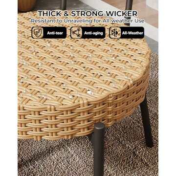 GarveeLife 3 Piece Patio Bistro Set, Outdoor Wicker Chairs with Table, Rattan Patio Furniture Set for Outdoor, Patio, Deck, Backyard, Black & Brown