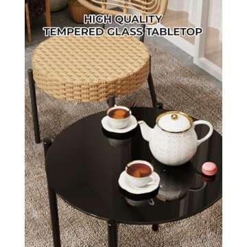 GarveeLife 3 Piece Patio Bistro Set, Outdoor Wicker Chairs with Table, Rattan Patio Furniture Set for Outdoor, Patio, Deck, Backyard, Black & Brown