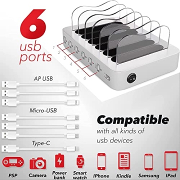 Poweroni USB Charging Station - 6-Port Fast Charger for All Devices