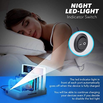 Poweroni USB Charging Station - 6-Port Fast Charger for All Devices