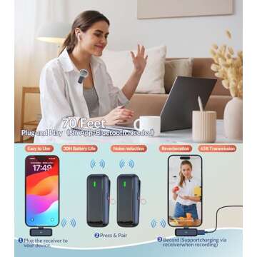 NPTCL Wireless Microphone for Android Lav Mic USB C Lavalier Microphone Type C Lapel Mic for iPhone 15/16 iPad Video Recording Vlog TikTok Instagram - 24H Charging Case Noise Reduction