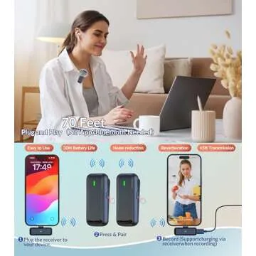 NPTCL Wireless Microphone for Android Lav Mic USB C Lavalier Microphone Type C Lapel Mic for iPhone 15/16 iPad Video Recording Vlog TikTok Instagram - 24H Charging Case Noise Reduction