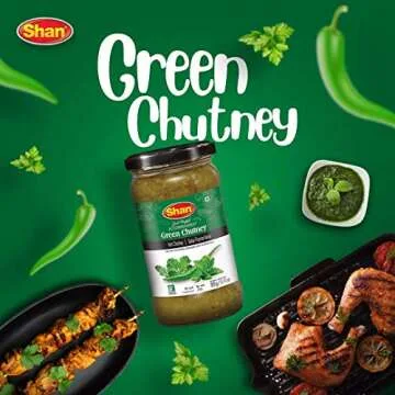 Shan Green Chutney 11.11 oz (315g) - Tasty Accompaniment from Fresh Coriander, Mint and Green Chillies - Delicious Zestful Dipping Sauce - Suitable for Vegetarians - Airtight Glass Jar