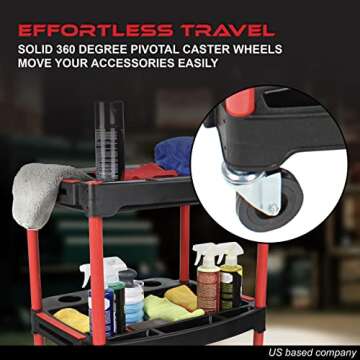 ABN 3 Tier Rolling Carts with Wheels Organizer Storage Carts with Bottle Holders and Adjustable Trays for Car Detailing