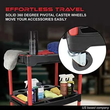 ABN 3 Tier Rolling Carts with Wheels Organizer Storage Carts with Bottle Holders and Adjustable Trays for Car Detailing