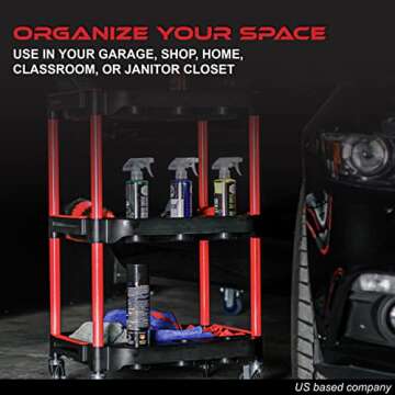 ABN 3 Tier Rolling Carts with Wheels Organizer Storage Carts with Bottle Holders and Adjustable Trays for Car Detailing