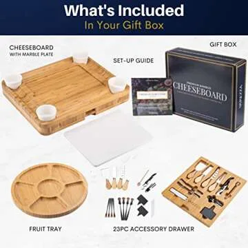 Extra Large Charcuterie Boards Gift Set: Marble Bamboo Cheese Board Set- Unique Mothers Day Gifts for Mom, 23 Entertaining Accessories, Wedding Gifts for Couple, House Warming Gifts New Home
