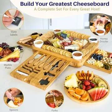 Extra Large Charcuterie Boards Gift Set: Marble Bamboo Cheese Board Set- Unique Mothers Day Gifts for Mom, 23 Entertaining Accessories, Wedding Gifts for Couple, House Warming Gifts New Home