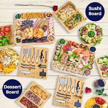 Extra Large Charcuterie Boards Gift Set: Marble Bamboo Cheese Board Set- Unique Mothers Day Gifts for Mom, 23 Entertaining Accessories, Wedding Gifts for Couple, House Warming Gifts New Home