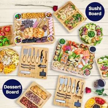 Extra Large Charcuterie Boards Gift Set: Marble Bamboo Cheese Board Set- Unique Mothers Day Gifts for Mom, 23 Entertaining Accessories, Wedding Gifts for Couple, House Warming Gifts New Home