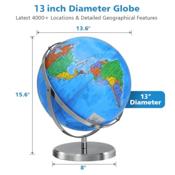 BSHAPPLUS 13 Inch Rotating Globe with Stainless Steel Stand