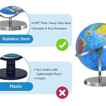 BSHAPPLUS 13 Inch Rotating Globe with Stainless Steel Stand