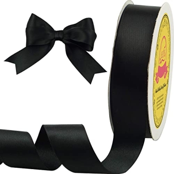 LEEQE Black Double Face Satin Ribbon 1 inch X 25 Yards Spool Very Suitable for Weddings Gift Package Wrapping Dancer Wand Sewing Party Hair Bow Invitation Decorations and More
