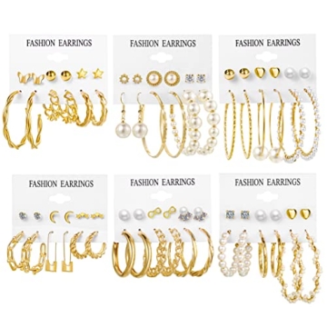 30 Pairs Gold Hoop Earrings Set for Women - Stylish Jewelry Gift