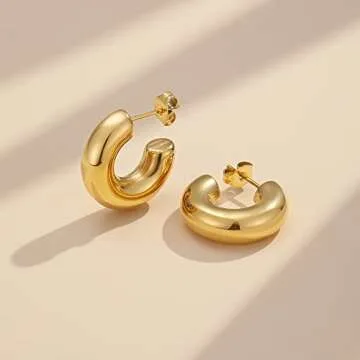 YeGieonr Chunky Gold Hoop Earrings for Women, Lightweight Stainless Steel Thick Hollow Open Hoops with 18K Real Gold Plated, Hypoallergenic Earrings Trendy Jewelry Gift