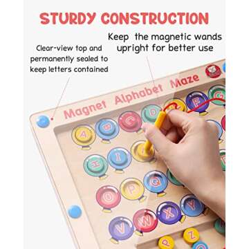 GAMENOTE Magnetic Alphabet Maze Board with 4 Activity Cards, Wooden Matching Letter Game Montessori ...