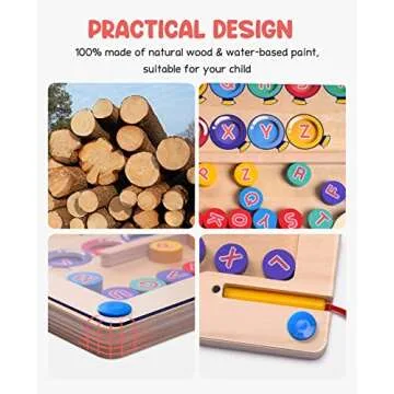 GAMENOTE Magnetic Alphabet Maze Board with 4 Activity Cards, Wooden Matching Letter Game Montessori Toys for Preschool Kingdergarten - Fine Motor Skills Toys ABC Recognition Color Sorting Puzzle