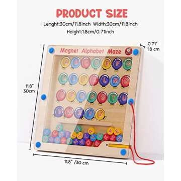 GAMENOTE Magnetic Alphabet Maze Board with 4 Activity Cards, Wooden Matching Letter Game Montessori Toys for Preschool Kingdergarten - Fine Motor Skills Toys ABC Recognition Color Sorting Puzzle