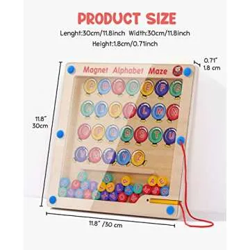 GAMENOTE Magnetic Alphabet Maze Board with 4 Activity Cards, Wooden Matching Letter Game Montessori Toys for Preschool Kingdergarten - Fine Motor Skills Toys ABC Recognition Color Sorting Puzzle