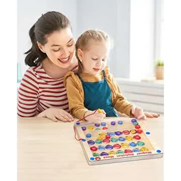 GAMENOTE Magnetic Alphabet Maze Board with 4 Activity Cards, Wooden Matching Letter Game Montessori Toys for Preschool Kingdergarten - Fine Motor Skills Toys ABC Recognition Color Sorting Puzzle