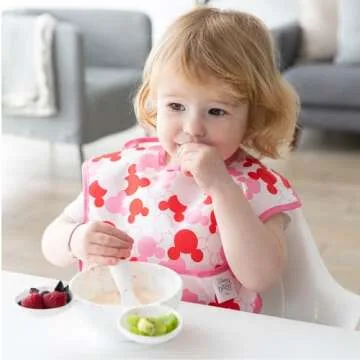 Bumkins Disney Bibs for Girl or Boy, SuperBib Baby and Toddler for 6-24 Months, Essential Must Have for Eating, Feeding, Baby Led Weaning, Mess Saving Waterproof Soft Fabric, 2-pk Minnie Mouse Classic