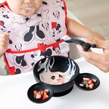 Bumkins Disney Bibs for Girl or Boy, SuperBib Baby and Toddler for 6-24 Months, Essential Must Have for Eating, Feeding, Baby Led Weaning, Mess Saving Waterproof Soft Fabric, 2-pk Minnie Mouse Classic