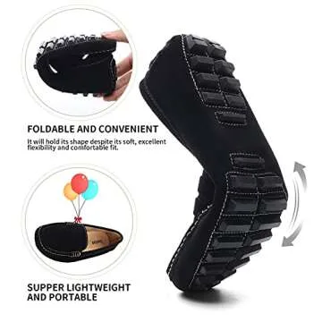 Osslue Women's Black Suede Leather Casual Penny Loafers Retro Ladies Moccasins Driving Mocs Comfort Slip-On Fashion Boat Shoes Classic Flats 6.5 M US XYM-1208-HEI065