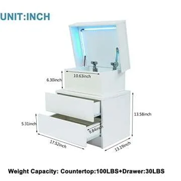 LED Nightstand with 2 Drawers, Bedside Table with High Gloss Drawers for Bedroom Furniture,Bed Side Table with Flip-Top Hidden Storage Space, Modern White Nightstand for Small Space (White)