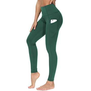 THE GYM PEOPLE Thick High Waist Yoga Pants with Pockets, Tummy Control Workout Running Yoga Leggings for Women (Small, Dark Green)