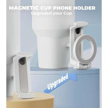 Litaget for Stanley Cup Phone Holder with Magnetic Phone Holder for Quencher H2.0 FlowState Tumbler 20oz 30oz Foldable Stand Water Bottle Accessory Hands Free for All Phones Cases M(20/30)